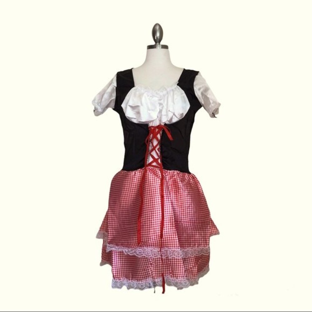 Beautiful Red Checkered Tyrolean Dirndl Dress